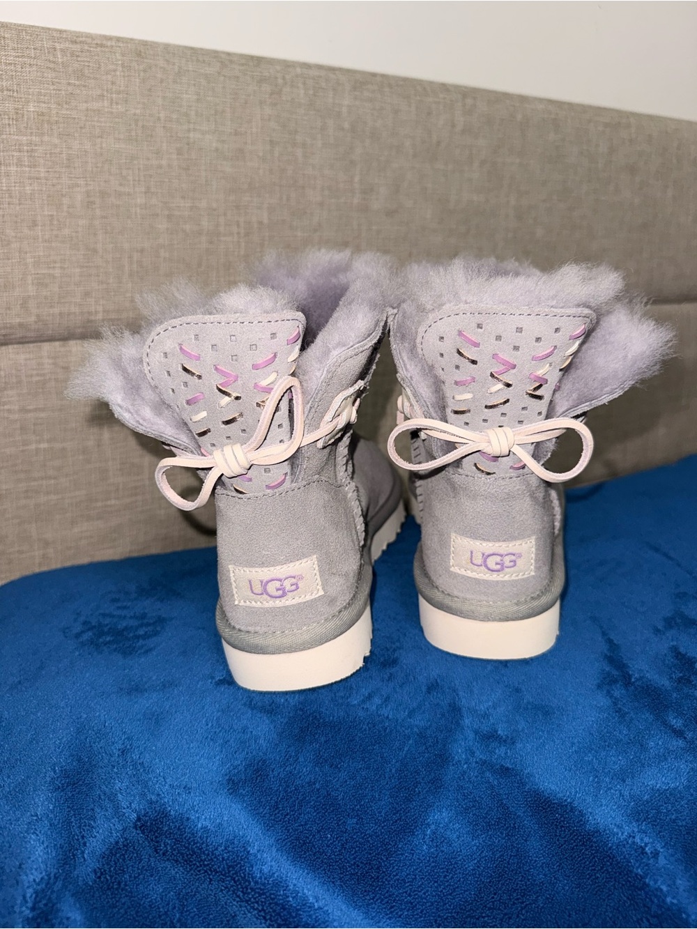 UGG Lavender Suede Boot with Shearling Trim